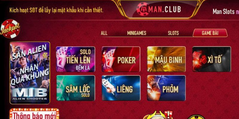 Sảnh game hấp dẫn khi thực hiện tải manclub android